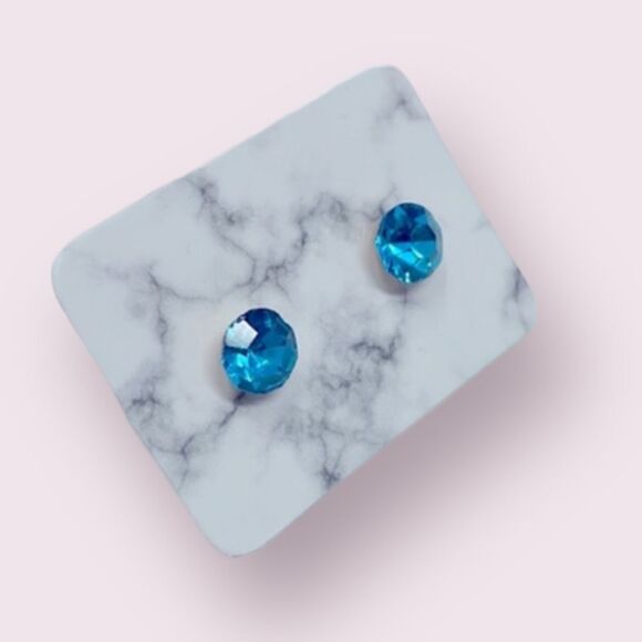 Blue Mini Rhinestone Studs Post Earrings - Picture 1 of 6